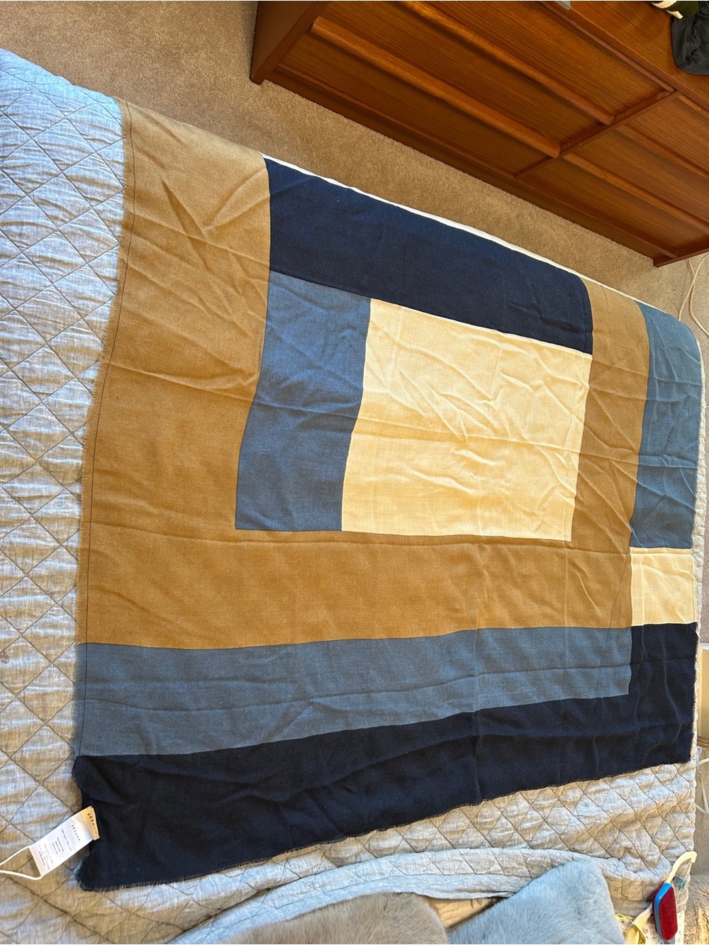 Sézane Nwt Pio Blue Colorblock Scarf - 💯 % Wool! Sold Out at Sézane 🇫🇷!! - Picture 2 of 5